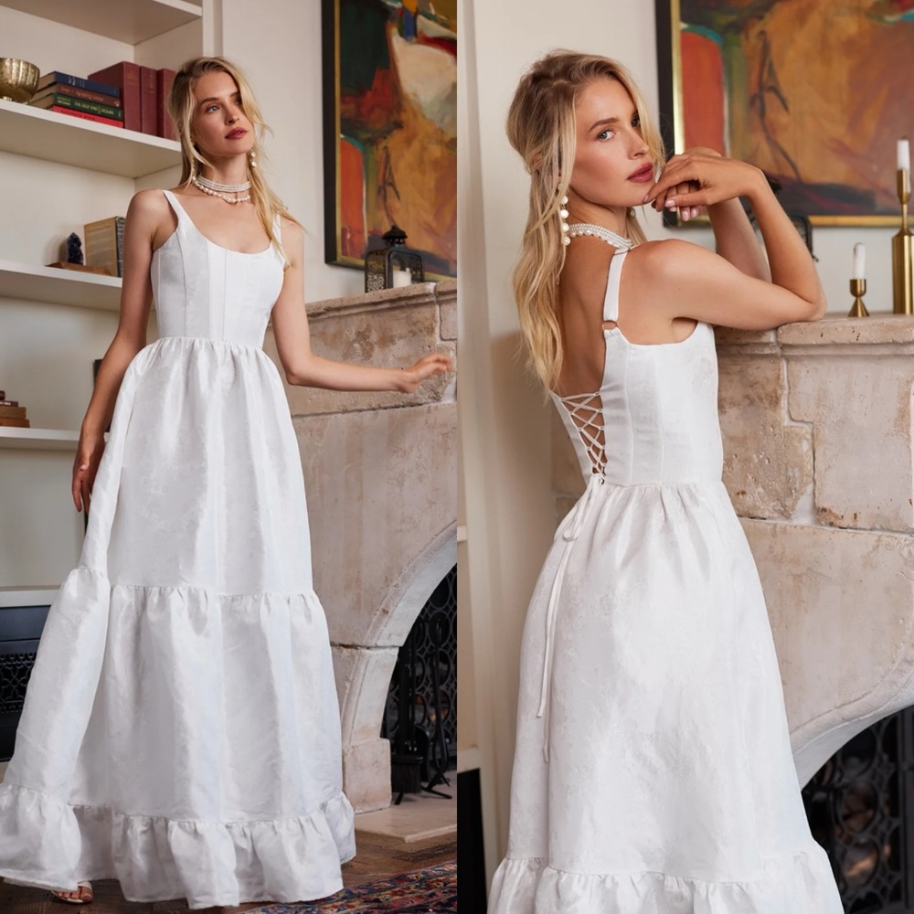 NWT V. Chapman | The Avery Dress in White Windsor Brocade